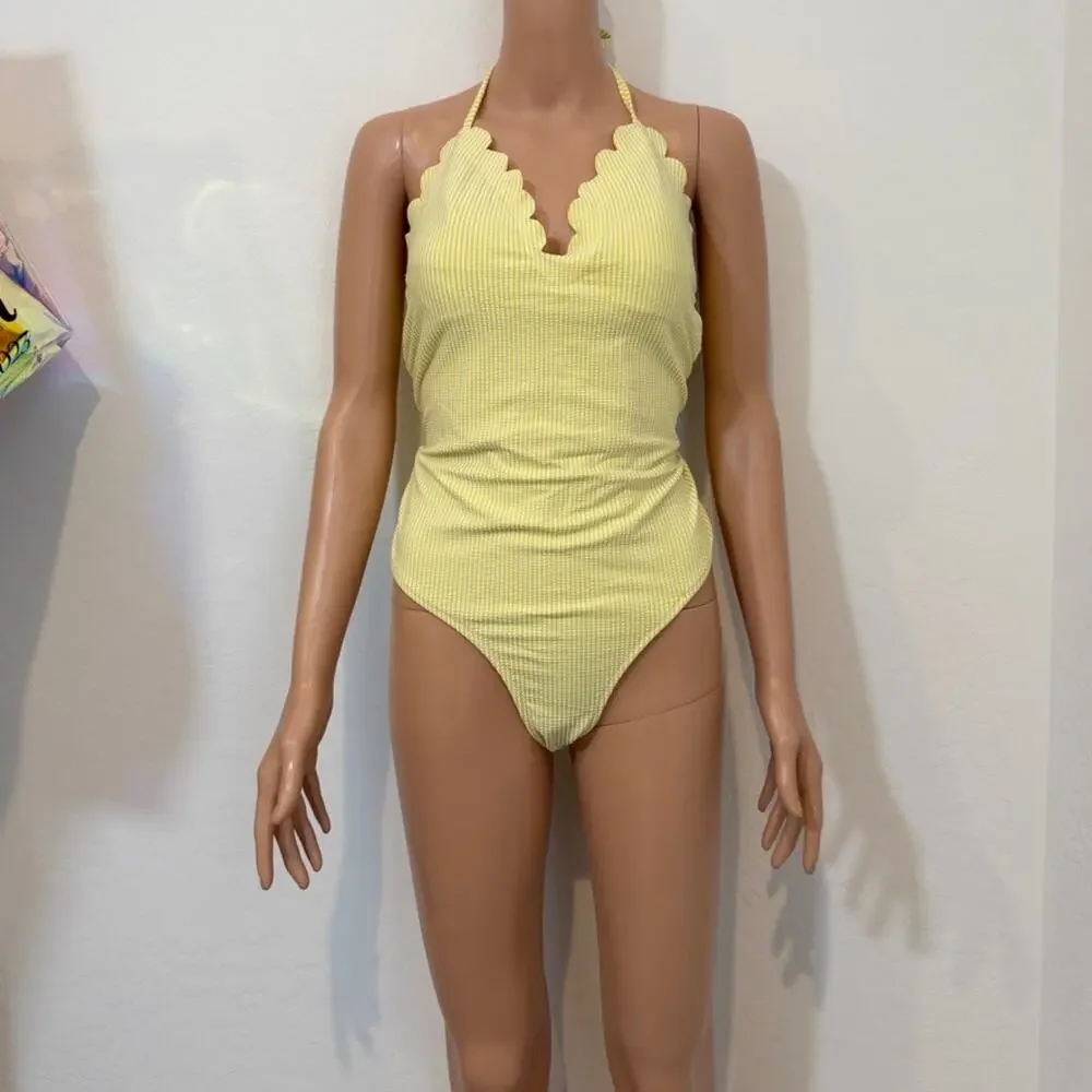 Jessica Simpson Scalloped Halter One-Piece Swimsuit